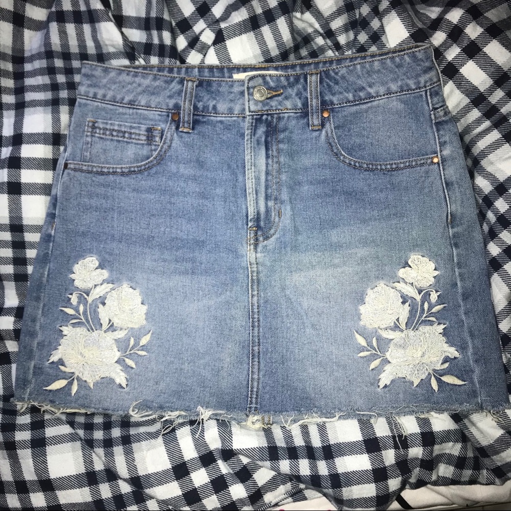PACSUN EMBROIDERED JEAN DENIM SKIRT